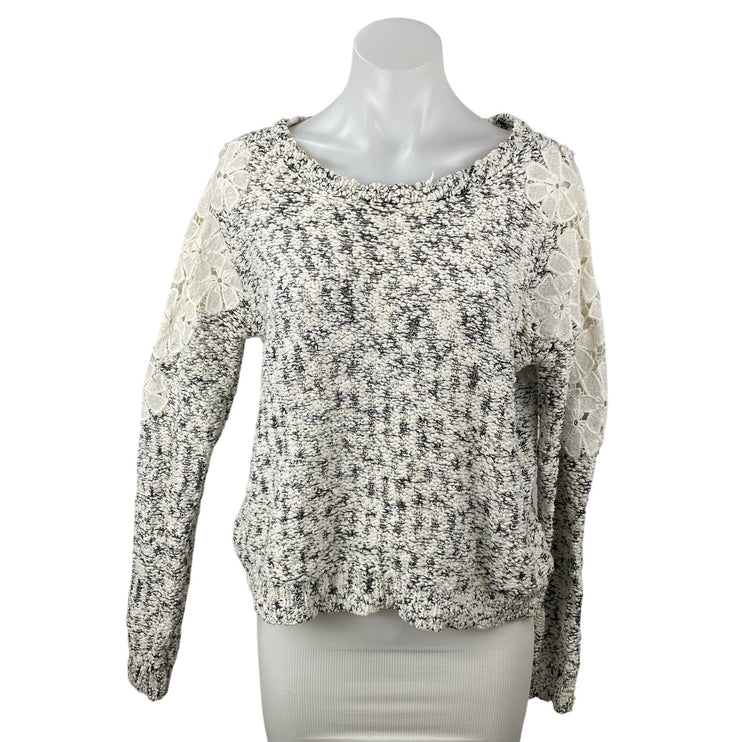 Paper Women's Black White Floral Lace Trim Long Sleeve Sweatshirt Sweater Top M