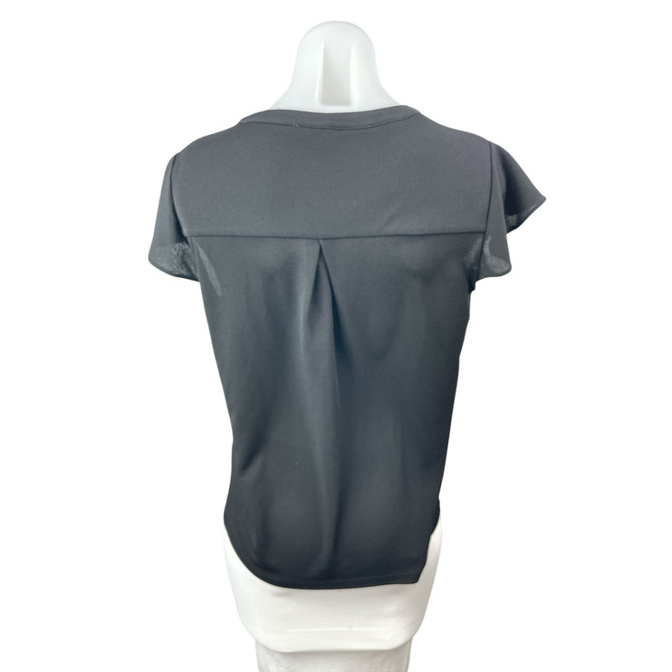 Calvin Klein Women's Gray Short Flutter Sleeve V Neck Shirt Blouse Top Size S