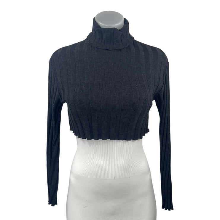 Zara Women's Black Ribbed Knit Turtleneck Long Sleeve Crop Sweater Top Size S