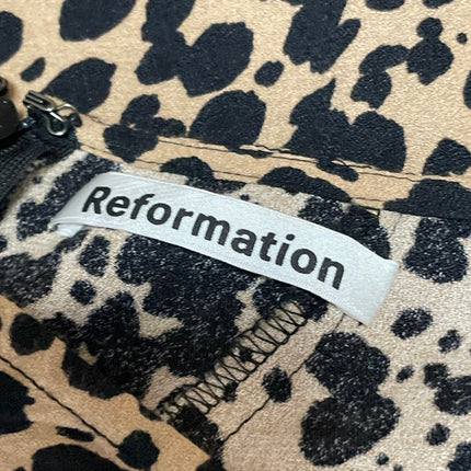 Reformation Layla Spotted Beige Black High Waist Flare Straight Midi Skirt Sz 8