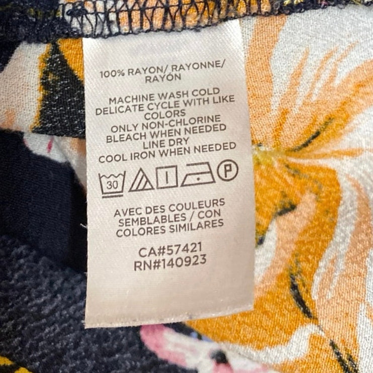 Ann Taylor LOFT Women Blue Floral Short Sleeve T Shirt Tee Blouse Top Size XS