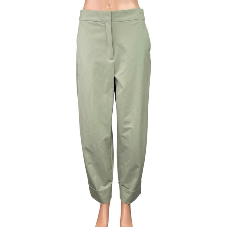 Zara Women's Green High Rise Barrel Cuffed Casual Baggy Trousers Pants Size M