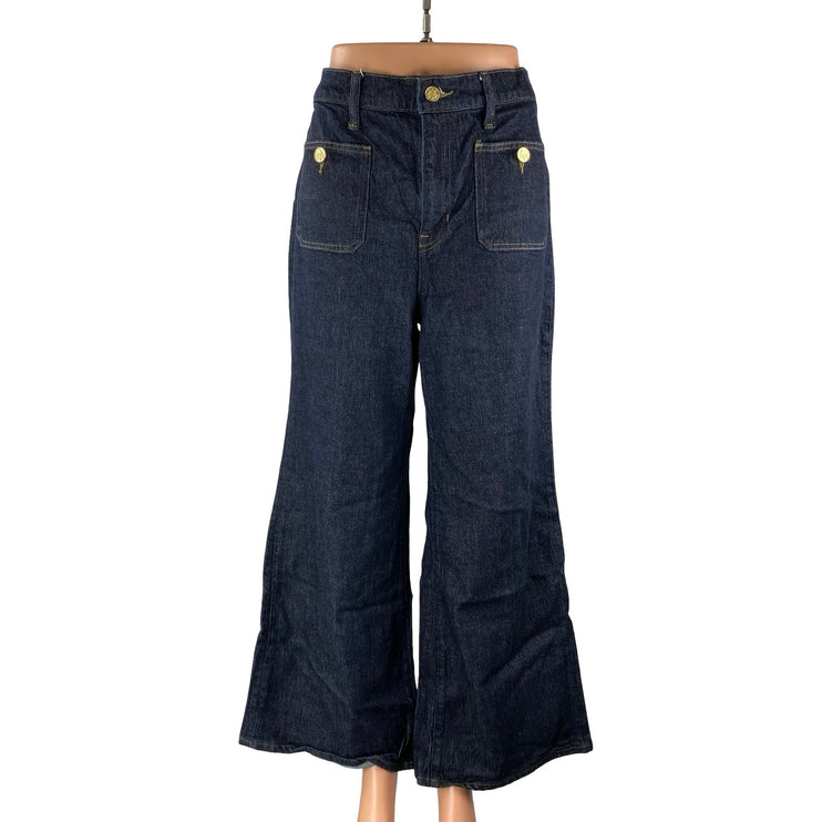 J.Crew 1996 Denim Trousers Blue Dark Wash High Rise Flare Wide Leg Jeans Size 30