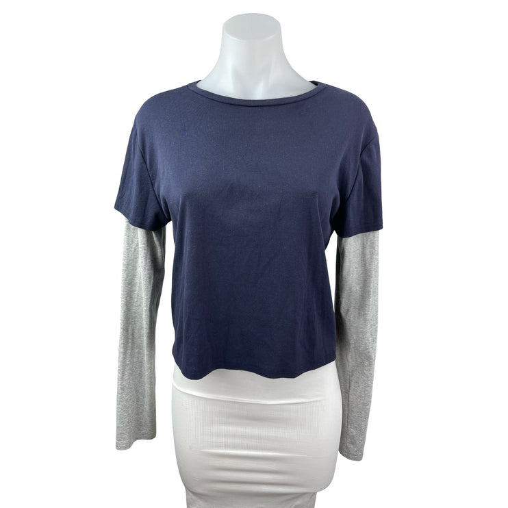 Edikted Women's Navy Blue Long Sleeve Basic Cropped T Shirt Tee Top Size XL
