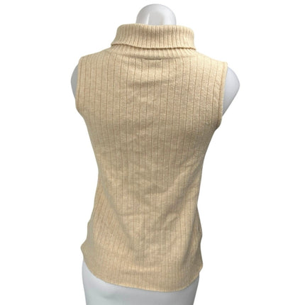 Bobeau Cream Sleeveless Turtleneck Foldover Ribbed Knit Sweater Vest Top Size M