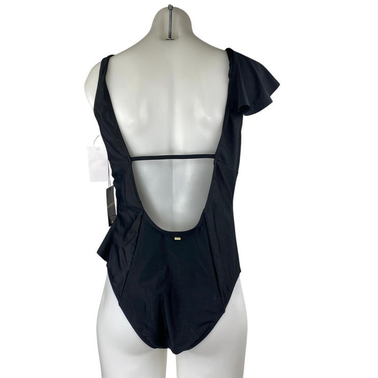 NEW Basement Black Sleeveless Ruffle V-neck One Piece Swim Wear Swimsuit Size XL