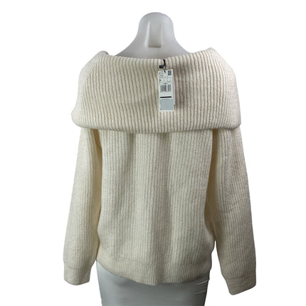 NEW MNG Mango Cream Off The Shoulder Ribbed Knit Long Sleeve Sweater Top Size M