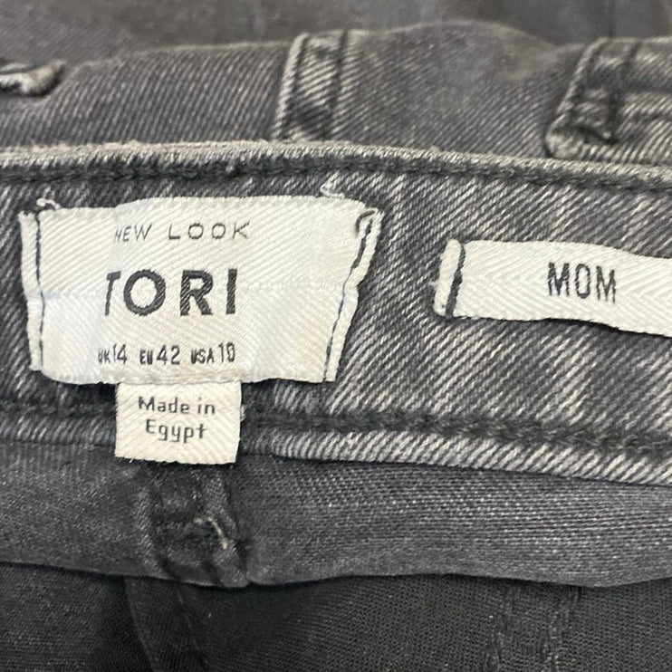 New Look Tori Women's Black Distressed High Waisted Straight Denim Mom Jeans 10