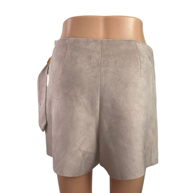 Zara Women's Beige Faux Suede Zip Y2k Ring Boho Mini Skirt Short Skort Size S