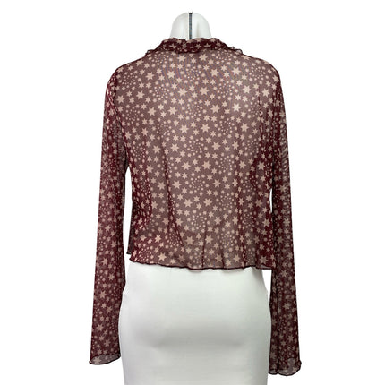 Free People Marne Purple Mesh Sheer Star Ruffles Long Sleeve Crop Cardigan Top M