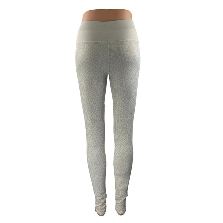 Women's Gray Snakeskin High Waist Seamless Skinny Athletic Activewear Leggings S