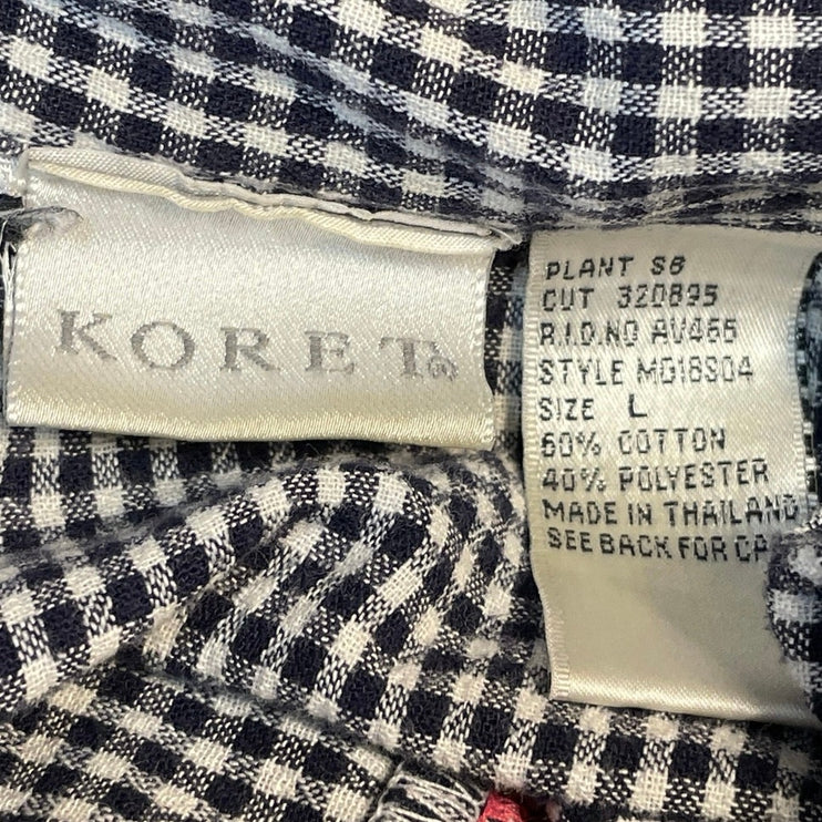 Koret Men Blue Gingham Check Patchwork Short Sleeve Button Down Shirt Top Size L