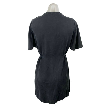 Zara Women's Black Short Sleeve V Neck Button Down Fit & Flare Mini Dress Size M