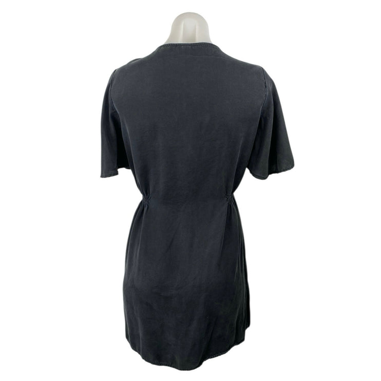 Zara Women's Black Short Sleeve V Neck Button Down Fit & Flare Mini Dress Size M