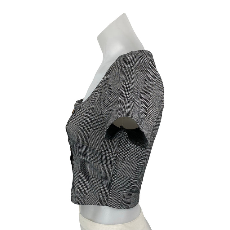 Hollister Women's Gray Plaid Short Sleeve Square Neck Button Up Crop Top Size S