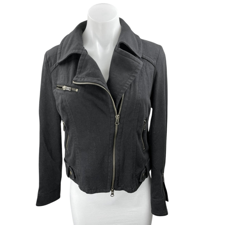 Elle Women's Black Denim Zip Up Cropped Rider Moto Jean Coat Jacket Size S
