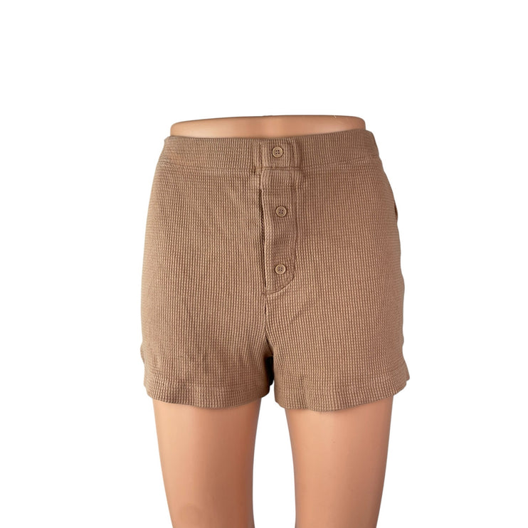Reformation Women's Brown Ribbed High Rise Cuffed Hem Wide Leg Lounge Shorts XS