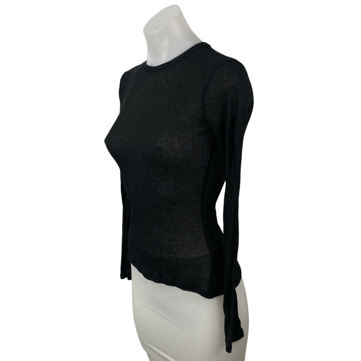 MNG Mango Women's Black Crew Neck Long Sleeve Slim Sweatshirt Sweater Top Sz XS
