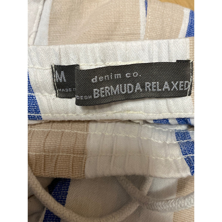 Denim & Co. Men's Multicolor Linen Striped Elastic Waist Bermuda Shorts Size M