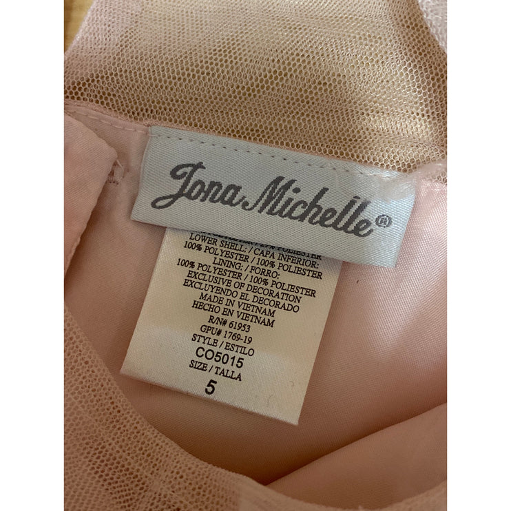 Jona Michelle Girl's Dusty Rose Tulle Glitter Sequin Short Sleeve A-Line Dress 5
