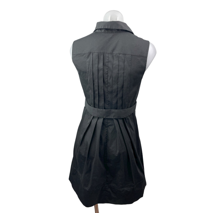 Theory Women's Black Sleeveless Pintucked Button Front Fit & Flare Mini Dress 4