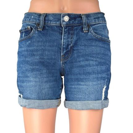 Gap 1969 Women's Blue Distressed Mid Rise Pockets Cuffed Denim Jeans Shorts 25