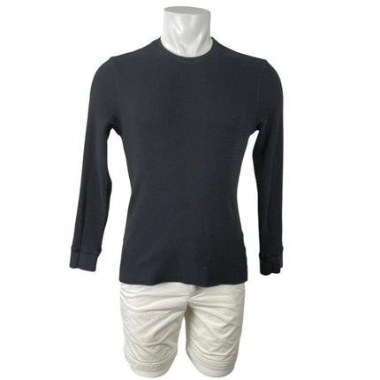 H&M Mens Black Waffle Knit Crew Neck Long Sleeve Thermal Tee Basic T-Shirt Top M