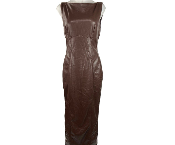 house of cb brown leather dress House Of Cb Pandora Square-neck Faux-leather Mini Dress in Brown