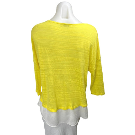 Stradivarius Yellow White Half Sleeve Layered Colorblock T Shirt Tee Top Size L