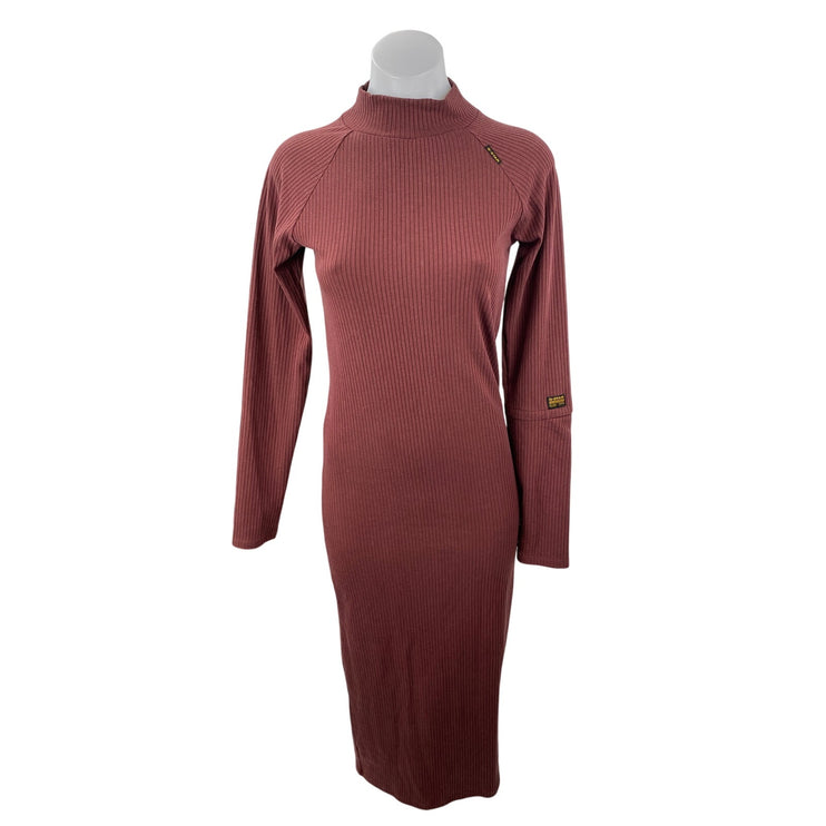 G-Star Women's Brown Long Sleeve Ribbed Knit Mock Neck Midi Sweater Dress Size Mb