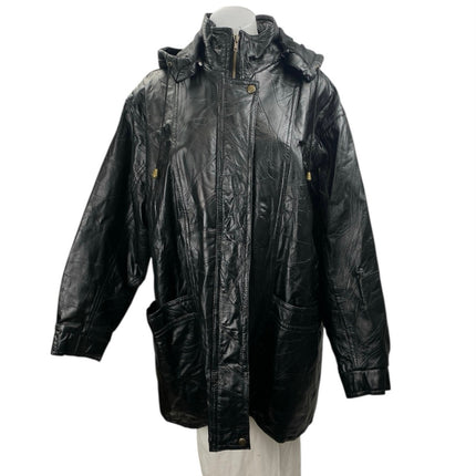 Anthony Richards Women's Black 100% Leather Hoodie Hooded Coat Jacket Size XL