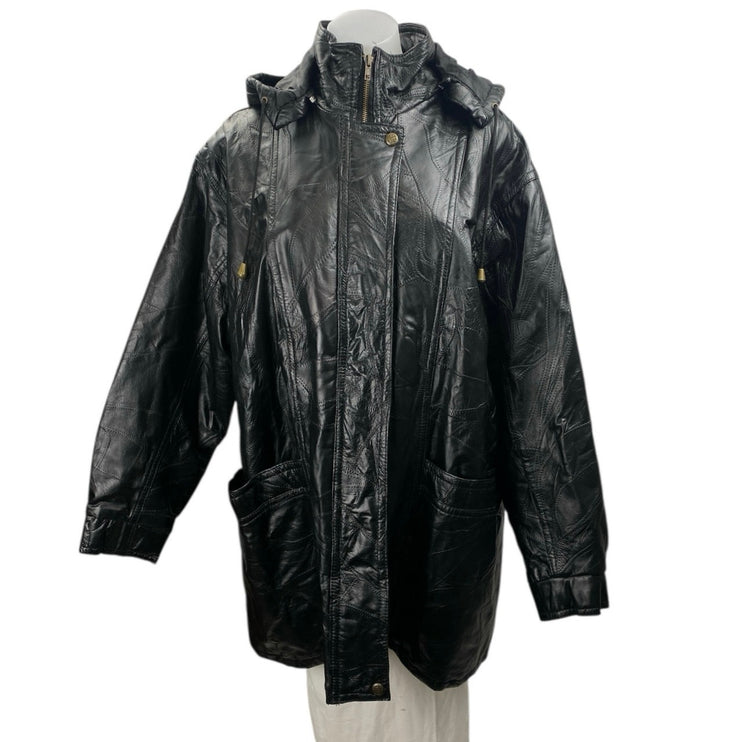 Anthony Richards Women's Black 100% Leather Hoodie Hooded Coat Jacket Size XL