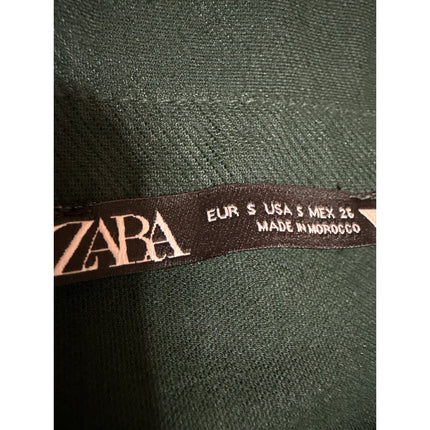 Zara Women's Green Ruched Tie Front Long Sleeve Collared Crop Blouse Top Size S