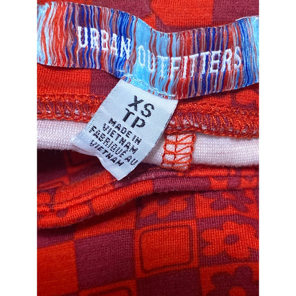 NEW Urban Outfitters Grace Red Floral Checkered Micro Mini A-Line Skort Skirt XS