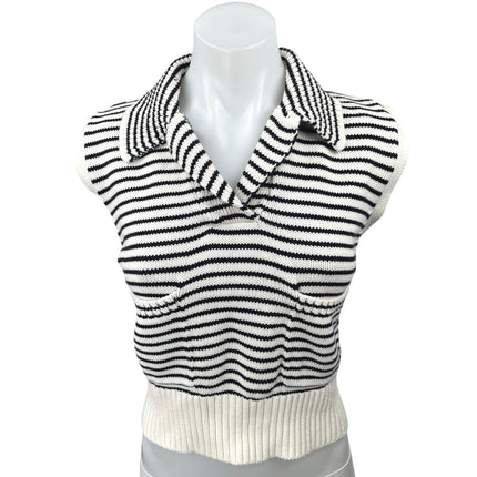 Zara White Black Striped Knitted Sleeveless Collar Crop Sweater Vest Tank Top M