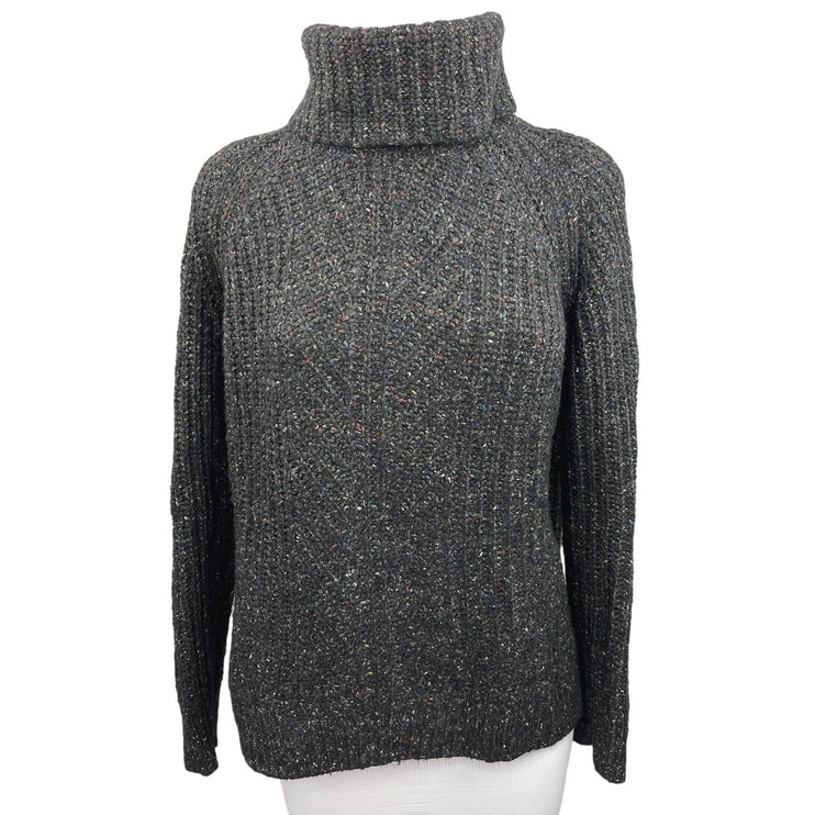 Madewell Black Silk Wool Blend Colorfleck Rib Knit Turtleneck Pullover Sweater M