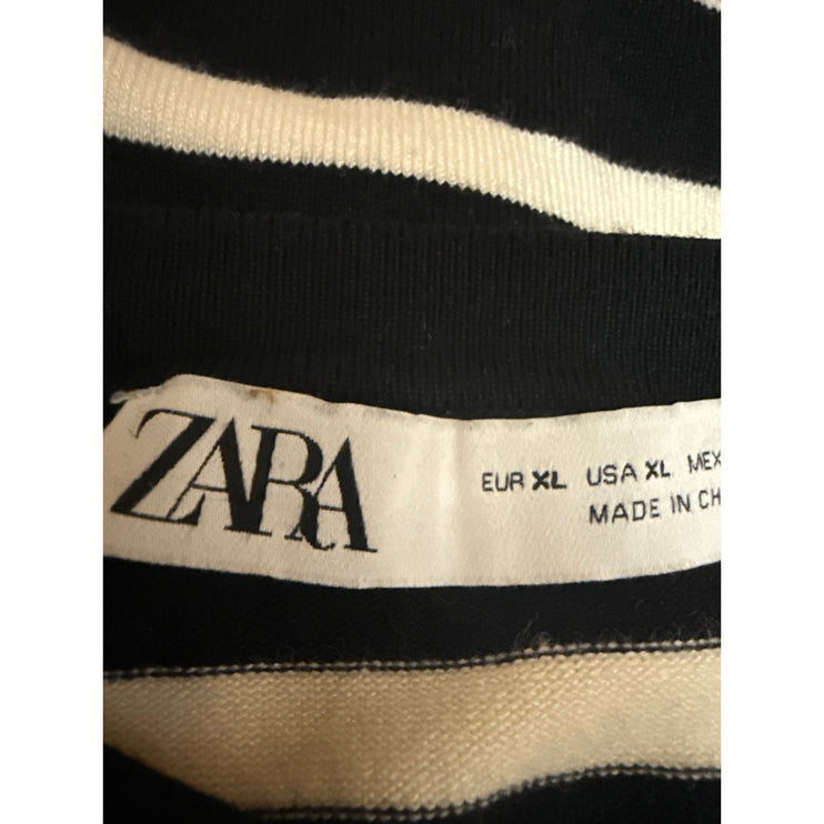 Zara Womens Black White Long Sleeve Crew Neck Knit Pullover Sweater Top Size XL