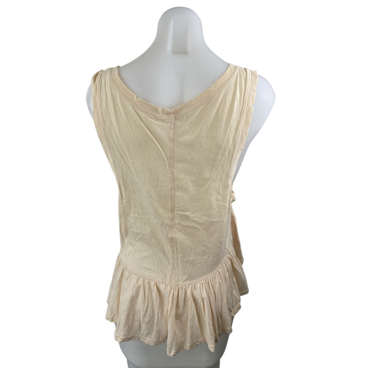 Free People We The Free Beige Sleeveless Ruffle Hem Pocket Boho Tank Top Size S