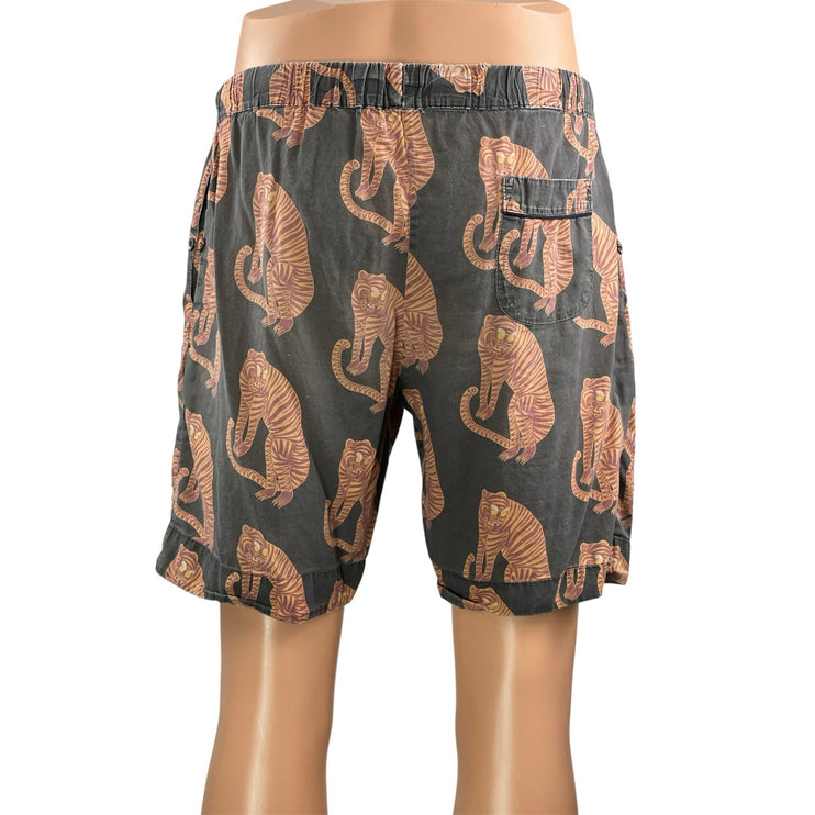 Desmond & Dempse Sansindo Tiger Pyjama Men's Black Drawstring Lounge Shorts Sz M