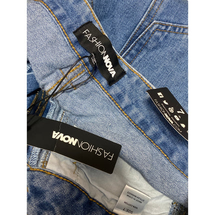 NEW Fashion Nova Women's Blue Seam Detail High Rise Straight Denim Jeans Pants 7