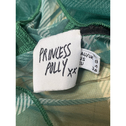 Princess Polly Green Plaid Bow Mesh Semi Sheer Cami Bustier Tank Crop Top Size 4