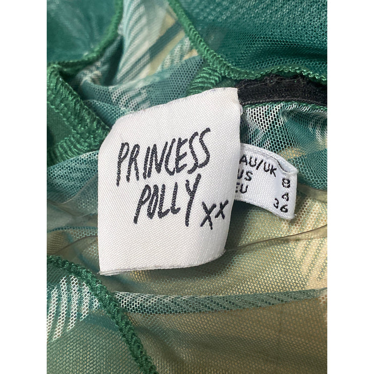 Princess Polly Green Plaid Bow Mesh Semi Sheer Cami Bustier Tank Crop Top Size 4