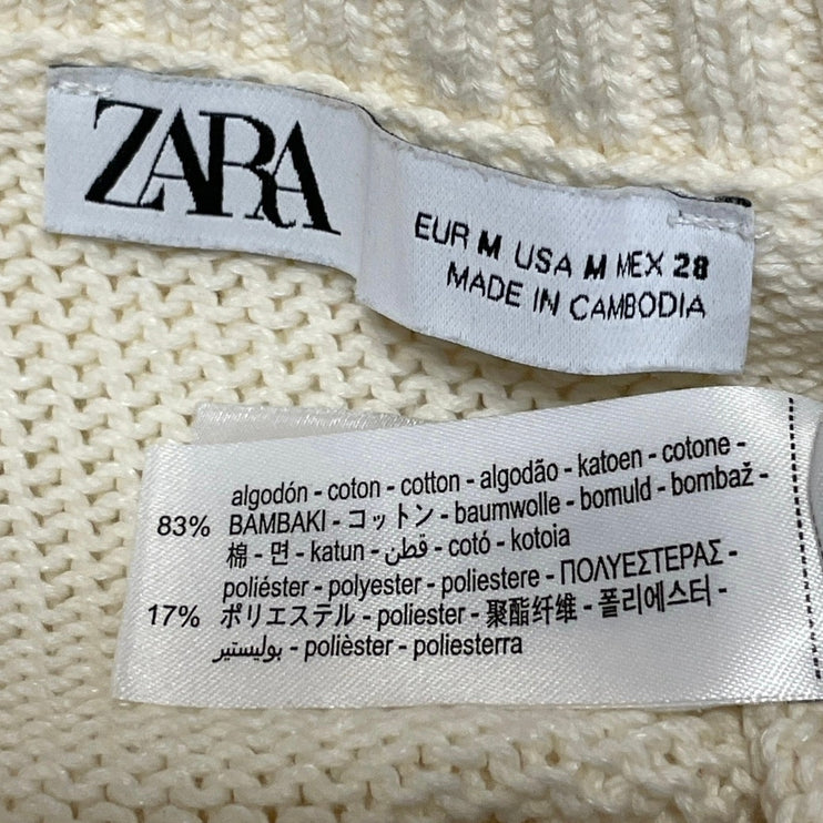 Zara Women's Cream Classic Sleeveless Ribbed Knit Fitted V-neck Sweater Top Sz M