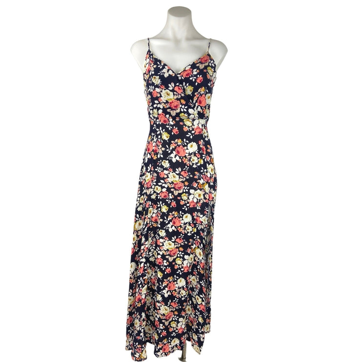 Lulus Blue Everlasting Bliss Floral Print V-Neck Sleeveless Slit Maxi Dress Sz M