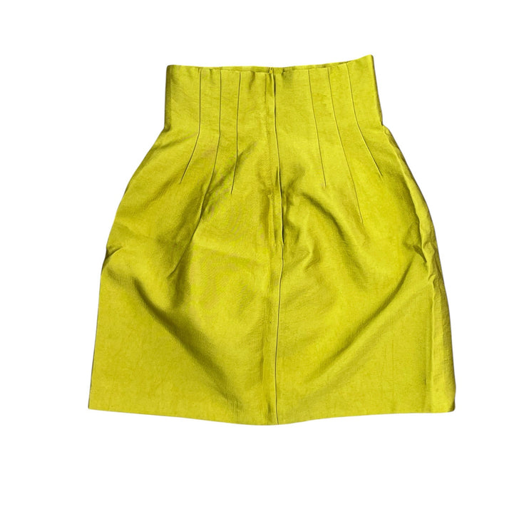 H&M Women's Bright Yellow Pleated High Waisted Mini A-Line Bodycon Skirt Size 2
