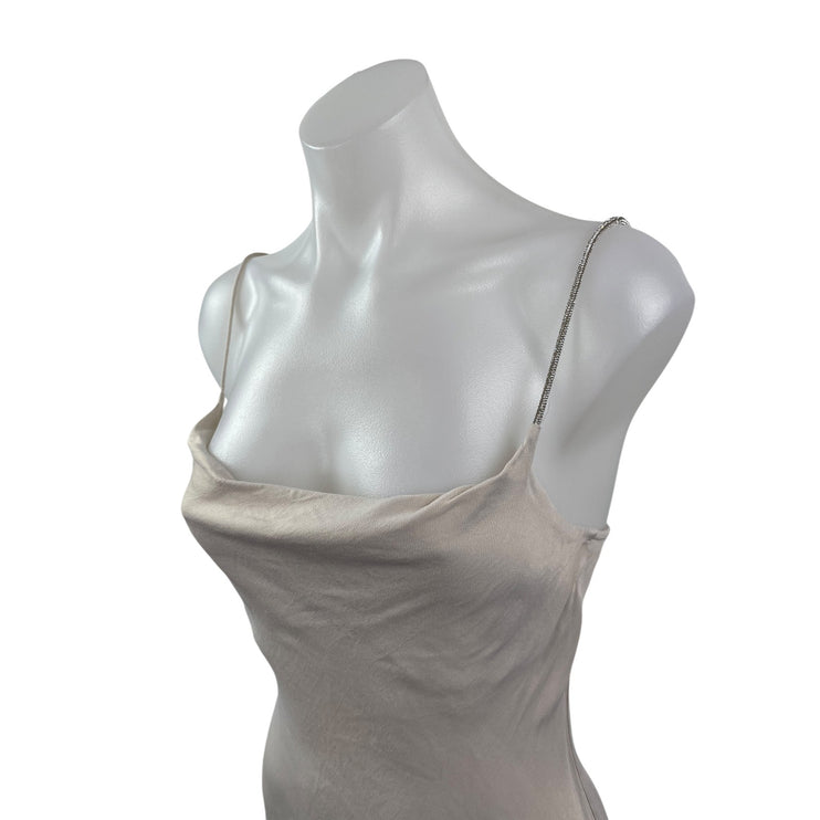 Zara Beige Silver Sleeveless Cowl Neck Cami Camisole Tank Mini Slip Dress Size S