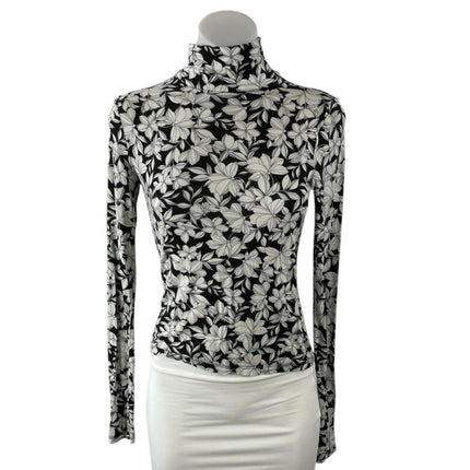 Alice + Olivia Delaina Floral Turtle Neck Long Sleeve Fitted Shirt Blouse Top XS