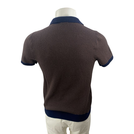 Onia Men's Brown Navy Blue Short Sleeve Knit Golf Casual Polo Shirt Top Size S