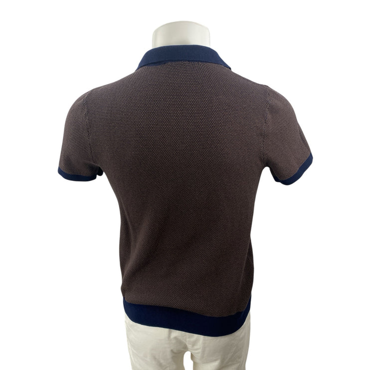 Onia Men's Brown Navy Blue Short Sleeve Knit Golf Casual Polo Shirt Top Size S