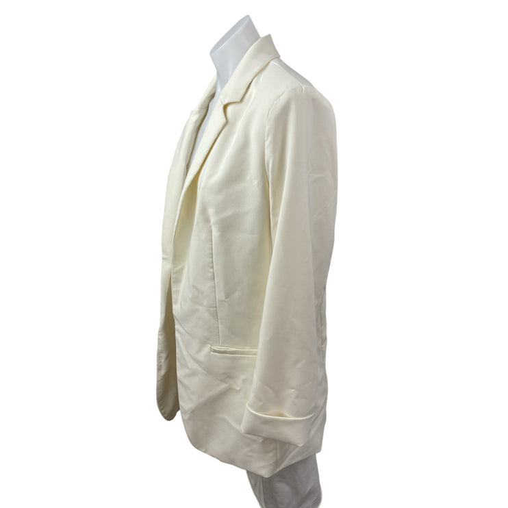 Love Tree White Open Front Long Sleeve Classic Boyfriend Blazer Coat Jacket XL